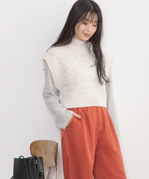 Mysa&Liina（ミーサリーナ）の「ショート丈ニットベスト（ベスト・レディース・ブラック/ダークブラウン/ベージュ/オフホワイト/ライム/ラベンダー・M）」の18枚目の写真