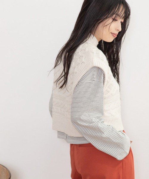 Mysa&Liina（ミーサリーナ）の「ショート丈ニットベスト（ベスト・レディース・ブラック/ダークブラウン/ベージュ/オフホワイト/ライム/ラベンダー・M）」の16枚目の写真