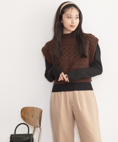 Mysa&Liina（ミーサリーナ）の「ショート丈ニットベスト（ベスト・レディース・ブラック/ダークブラウン/ベージュ/オフホワイト/ライム/ラベンダー・M）」の22枚目の写真