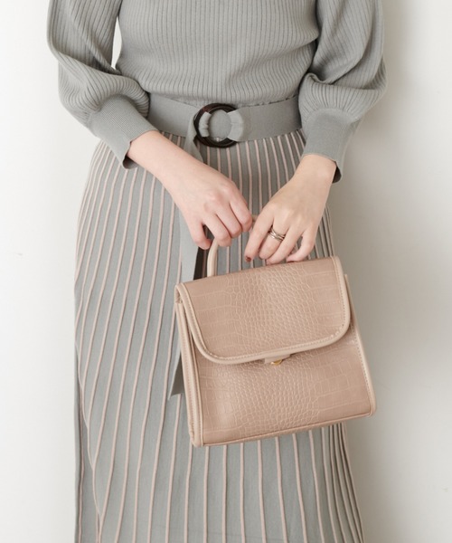 natural couture（ナチュラルクチュール）の「トップハンドルレトロバッグ（ショルダーバッグ・レディース・ブラック/ライトベージュ/その他1・FREE）」の2枚目の写真