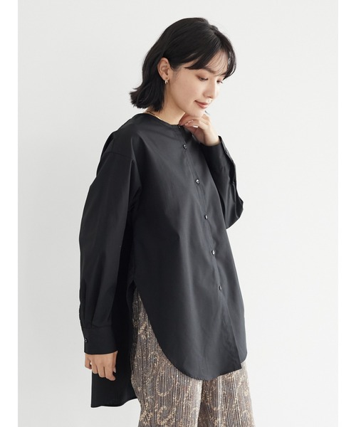 Green　Parks（グリーンパークス）の「マルチWAY 衿付ノーカラーシャツ＊（シャツ/ブラウス・レディース・ブラック/オフホワイト・FREE）」の7枚目の写真