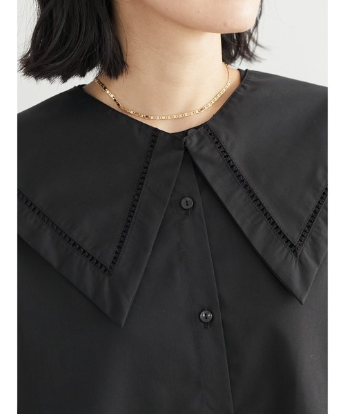 Green　Parks（グリーンパークス）の「マルチWAY 衿付ノーカラーシャツ＊（シャツ/ブラウス・レディース・ブラック/オフホワイト・FREE）」の3枚目の写真