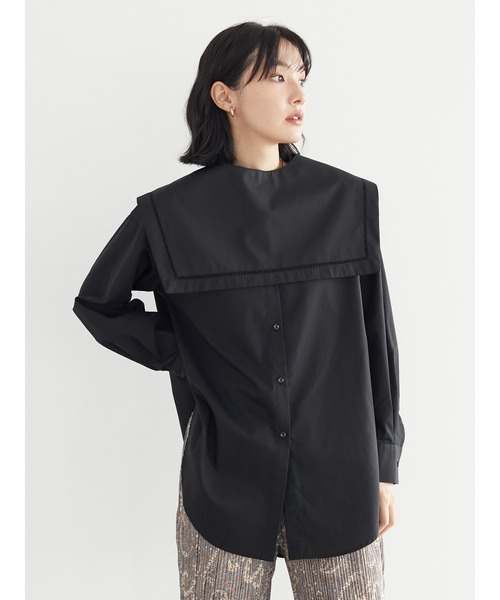 Green　Parks（グリーンパークス）の「マルチWAY 衿付ノーカラーシャツ＊（シャツ/ブラウス・レディース・ブラック/オフホワイト・FREE）」の9枚目の写真