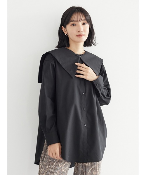 Green　Parks（グリーンパークス）の「マルチWAY 衿付ノーカラーシャツ＊（シャツ/ブラウス・レディース・ブラック/オフホワイト・FREE）」の11枚目の写真