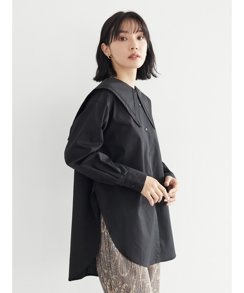 Green　Parks（グリーンパークス）の「マルチWAY 衿付ノーカラーシャツ＊（シャツ/ブラウス・レディース・ブラック/オフホワイト・FREE）」の12枚目の写真