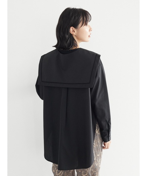 Green　Parks（グリーンパークス）の「マルチWAY 衿付ノーカラーシャツ＊（シャツ/ブラウス・レディース・ブラック/オフホワイト・FREE）」の6枚目の写真