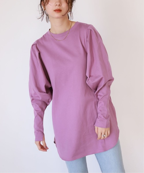 SLOBE citron.(スローブシトロン)の「SLOBE citron.ボリュームスリーブプルオーバー【手洗い可能】◆(Tシャツ/カットソー・レディース・ブラック系その他/アイボリー/ダークパープル・FREE)」の1枚目の写真