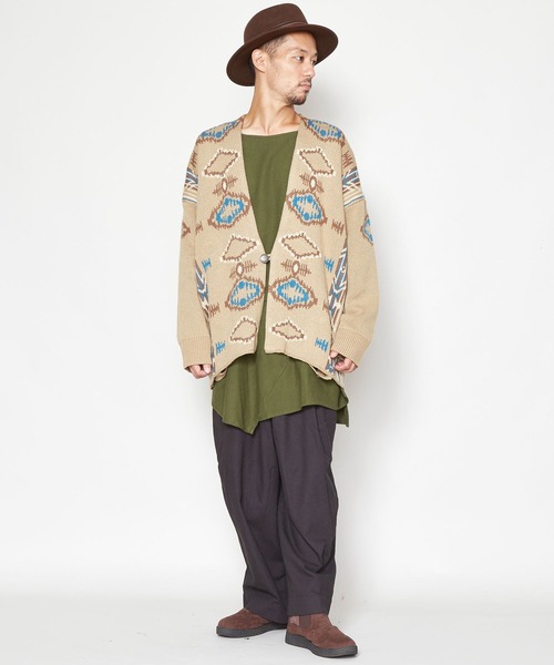 チャイハネ（チャイハネ）の「【チャイハネ】ネイティブ柄ニットMEN'Sカーディガン（カーディガン/ボレロ・メンズ・ベージュ/ネイビー/ブラウン/ブラック/ターコイズブルー・FREE）」の15枚目の写真