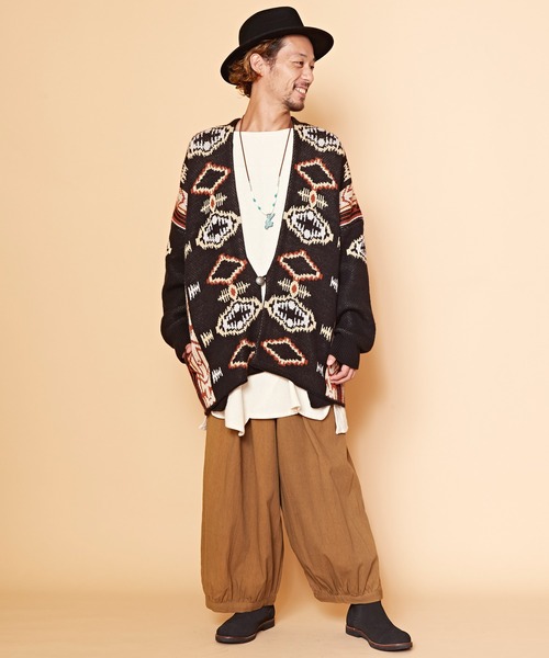 チャイハネ（チャイハネ）の「【チャイハネ】ネイティブ柄ニットMEN'Sカーディガン（カーディガン/ボレロ・メンズ・ベージュ/ネイビー/ブラウン/ブラック/ターコイズブルー・FREE）」の19枚目の写真