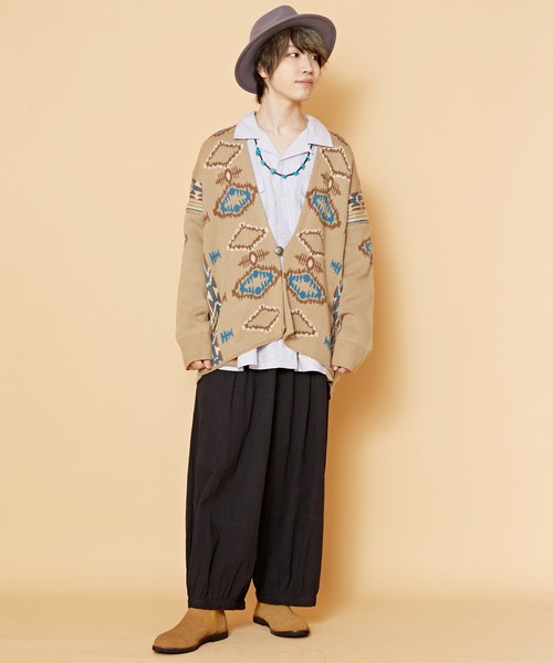 チャイハネ（チャイハネ）の「【チャイハネ】ネイティブ柄ニットMEN'Sカーディガン（カーディガン/ボレロ・メンズ・ベージュ/ネイビー/ブラウン/ブラック/ターコイズブルー・FREE）」の8枚目の写真