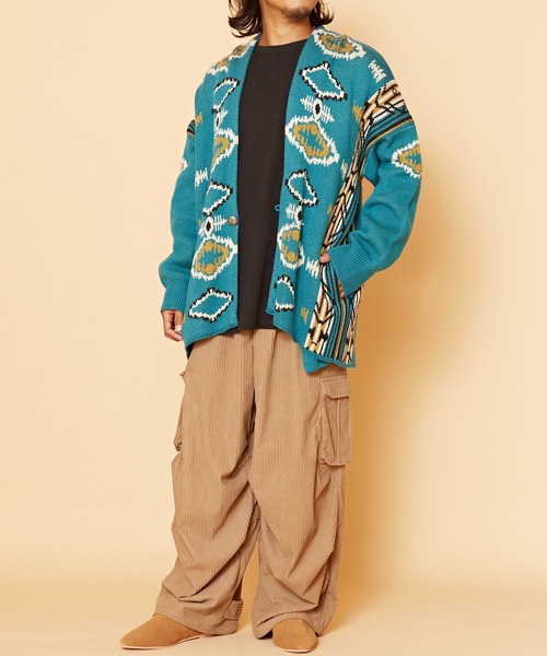 チャイハネ（チャイハネ）の「【チャイハネ】ネイティブ柄ニットMEN'Sカーディガン（カーディガン/ボレロ・メンズ・ベージュ/ネイビー/ブラウン/ブラック/ターコイズブルー・FREE）」の9枚目の写真