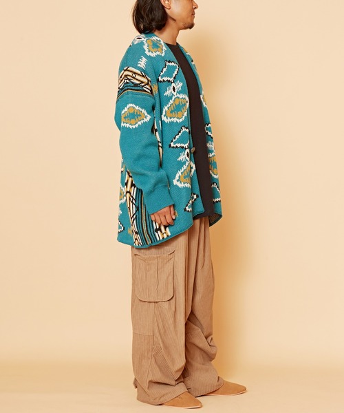 チャイハネ（チャイハネ）の「【チャイハネ】ネイティブ柄ニットMEN'Sカーディガン（カーディガン/ボレロ・メンズ・ベージュ/ネイビー/ブラウン/ブラック/ターコイズブルー・FREE）」の10枚目の写真