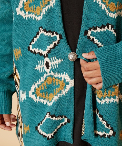 チャイハネ（チャイハネ）の「【チャイハネ】ネイティブ柄ニットMEN'Sカーディガン（カーディガン/ボレロ・メンズ・ベージュ/ネイビー/ブラウン/ブラック/ターコイズブルー・FREE）」の12枚目の写真