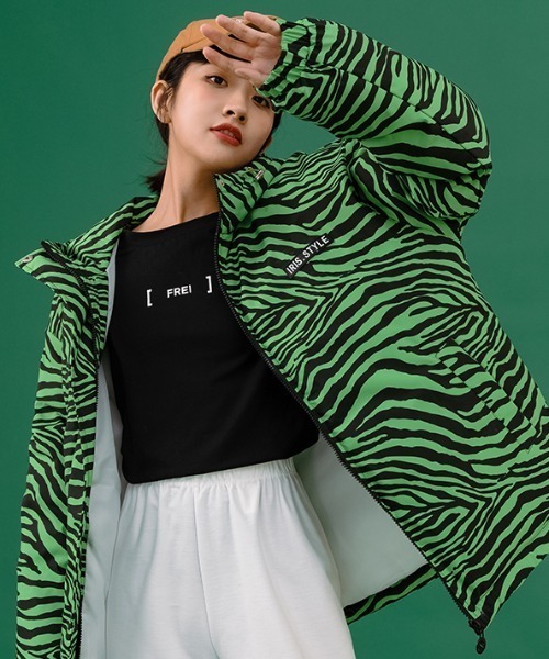 セール】ゼブラ柄セミオーバーシルエット ダウンジャケット