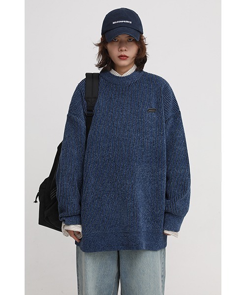 MASONPRINCE（メイソンプリンス）の「【MASONPRINCE】Oversized mock neck one point logo knit MY2039（ニット/セーター・メンズ・ブルー/ブラック/ベージュ/ライトブルー/カーキ・S/M/L）」の5枚目の写真