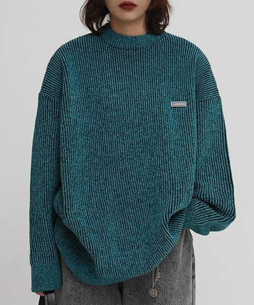MASONPRINCE（メイソンプリンス）の「【MASONPRINCE】Oversized mock neck one point logo knit MY2039（ニット/セーター・メンズ・ブルー/ブラック/ベージュ/ライトブルー/カーキ・S/M/L）」の4枚目の写真