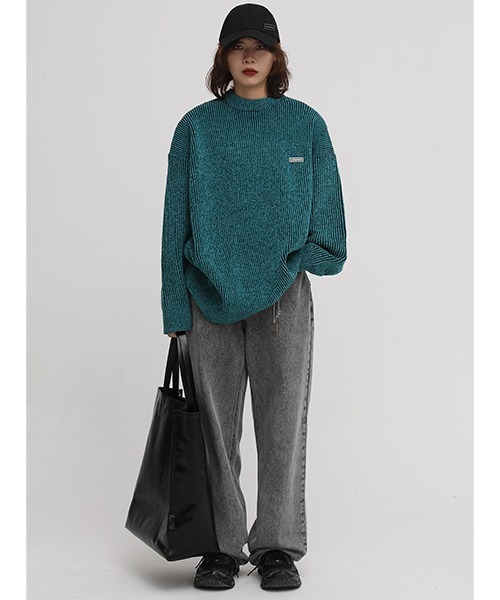 MASONPRINCE（メイソンプリンス）の「【MASONPRINCE】Oversized mock neck one point logo knit MY2039（ニット/セーター・メンズ・ブルー/ブラック/ベージュ/ライトブルー/カーキ・S/M/L）」の9枚目の写真