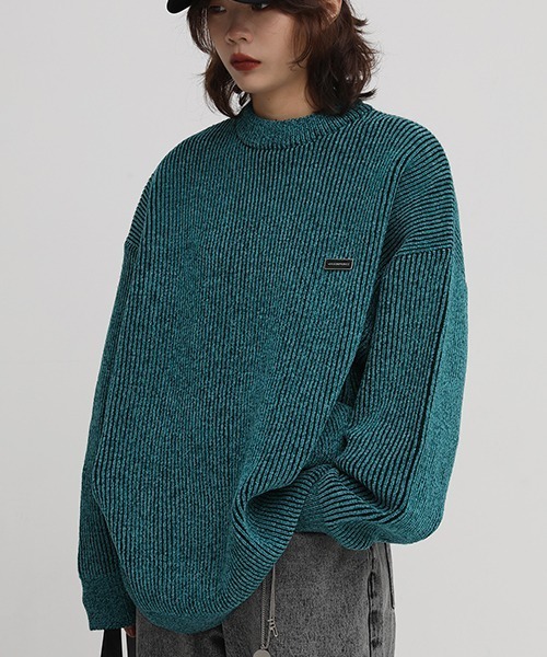 MASONPRINCE（メイソンプリンス）の「【MASONPRINCE】Oversized mock neck one point logo knit MY2039（ニット/セーター・メンズ・ブルー/ブラック/ベージュ/ライトブルー/カーキ・S/M/L）」の13枚目の写真