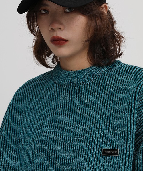 MASONPRINCE（メイソンプリンス）の「【MASONPRINCE】Oversized mock neck one point logo knit MY2039（ニット/セーター・メンズ・ブルー/ブラック/ベージュ/ライトブルー/カーキ・S/M/L）」の6枚目の写真