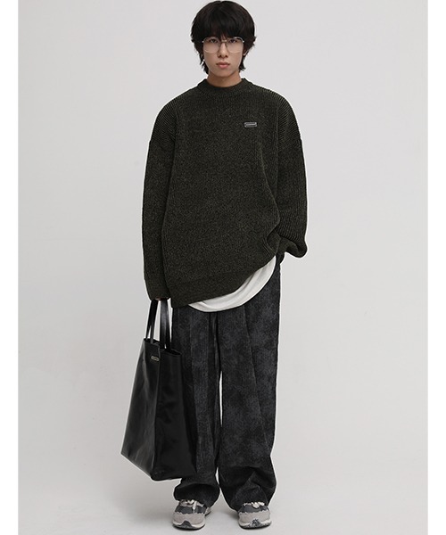 MASONPRINCE（メイソンプリンス）の「【MASONPRINCE】Oversized mock neck one point logo knit MY2039（ニット/セーター・メンズ・ブルー/ブラック/ベージュ/ライトブルー/カーキ・S/M/L）」の22枚目の写真