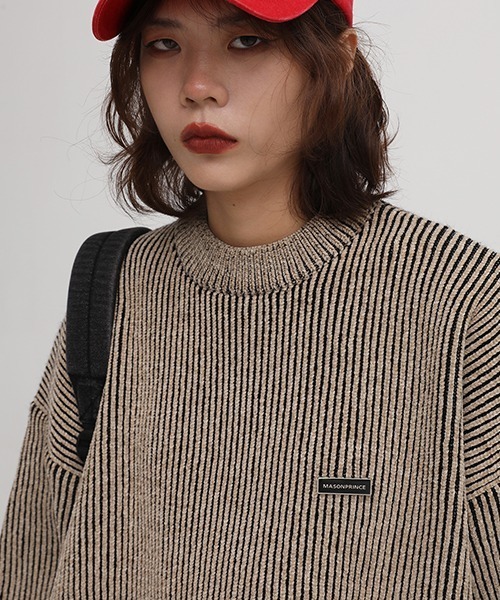 MASONPRINCE（メイソンプリンス）の「【MASONPRINCE】Oversized mock neck one point logo knit MY2039（ニット/セーター・メンズ・ブルー/ブラック/ベージュ/ライトブルー/カーキ・S/M/L）」の10枚目の写真