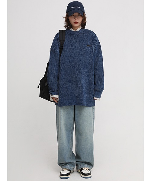 MASONPRINCE（メイソンプリンス）の「【MASONPRINCE】Oversized mock neck one point logo knit MY2039（ニット/セーター・メンズ・ブルー/ブラック/ベージュ/ライトブルー/カーキ・S/M/L）」の20枚目の写真