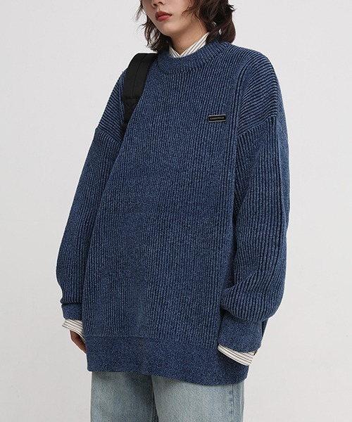MASONPRINCE（メイソンプリンス）の「【MASONPRINCE】Oversized mock neck one point logo knit MY2039（ニット/セーター・メンズ・ブルー/ブラック/ベージュ/ライトブルー/カーキ・S/M/L）」の17枚目の写真