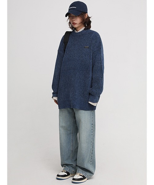 MASONPRINCE（メイソンプリンス）の「【MASONPRINCE】Oversized mock neck one point logo knit MY2039（ニット/セーター・メンズ・ブルー/ブラック/ベージュ/ライトブルー/カーキ・S/M/L）」の11枚目の写真