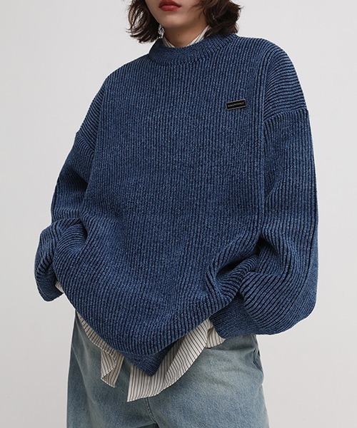 MASONPRINCE（メイソンプリンス）の「【MASONPRINCE】Oversized mock neck one point logo knit MY2039（ニット/セーター・メンズ・ブルー/ブラック/ベージュ/ライトブルー/カーキ・S/M/L）」の8枚目の写真