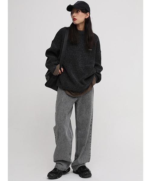 MASONPRINCE（メイソンプリンス）の「【MASONPRINCE】Oversized mock neck one point logo knit MY2039（ニット/セーター・メンズ・ブルー/ブラック/ベージュ/ライトブルー/カーキ・S/M/L）」の18枚目の写真