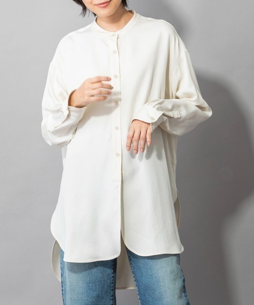 Munich（ミューニック）の「Munich(ミューニック) モレスキンバイオリヨセルツイル　シャツアウター（シャツ/ブラウス・レディース・ホワイト/ブラック・FREE）」の5枚目の写真