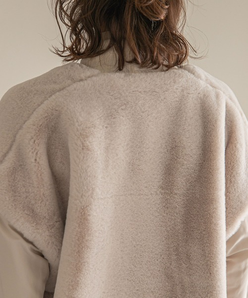 rectangle（レクタングル）の「ファー×中綿ノーカラーコート（ノーカラージャケット・レディース・アイボリー/ブラック/ブラウン・FREE）」の8枚目の写真