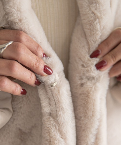 rectangle（レクタングル）の「ファー×中綿ノーカラーコート（ノーカラージャケット・レディース・アイボリー/ブラック/ブラウン・FREE）」の9枚目の写真