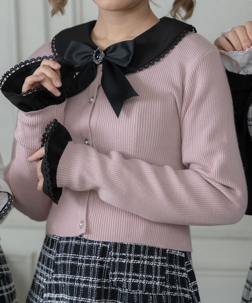 DearMyLove(ディアマイラブ)の「シンプルリブニットカーディガン(カーディガン/ボレロ・レディース・ブラック/グレー/ホワイト/スモークピンク/ベビーピンク/パープル・XX-LARGE/X-LARGE/LARGE/MEDIUM)」の1枚目の写真