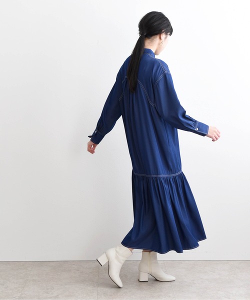 LHELBIE（レルビエ）の「ダンガリーティアードシャツワンピ（シャツワンピース・レディース・インディゴブルー/ブルー/ライトベージュ・M）」の20枚目の写真