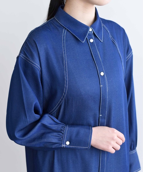 LHELBIE（レルビエ）の「ダンガリーティアードシャツワンピ（シャツワンピース・レディース・インディゴブルー/ブルー/ライトベージュ・M）」の4枚目の写真