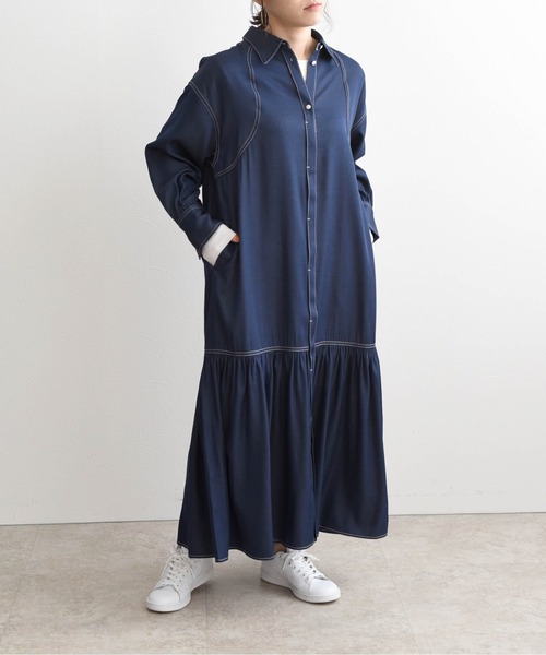 LHELBIE（レルビエ）の「ダンガリーティアードシャツワンピ（シャツワンピース・レディース・インディゴブルー/ブルー/ライトベージュ・M）」の19枚目の写真