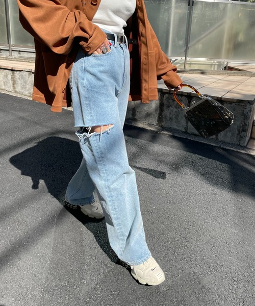 WHO'S WHO gallery(フーズフーギャラリー)の「フラワーデザインデニム(デニムパンツ・レディース・ブラック/サックスブルー・MEDIUM)」の13枚目の写真