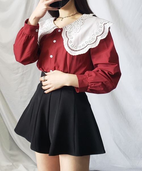 me+em select（ミームセレクト）の「ダブルレースビッグカラーシャツブラウス（シャツ/ブラウス・レディース・ホワイト/レッド/イエロー/ブルー・FREE）」の12枚目の写真