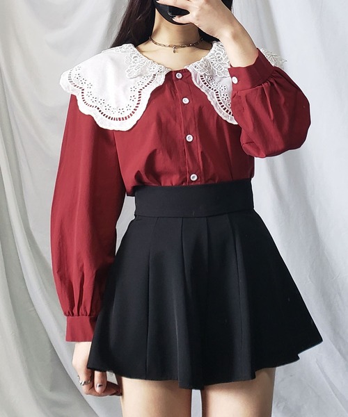 me+em select（ミームセレクト）の「ダブルレースビッグカラーシャツブラウス（シャツ/ブラウス・レディース・ホワイト/レッド/イエロー/ブルー・FREE）」の13枚目の写真