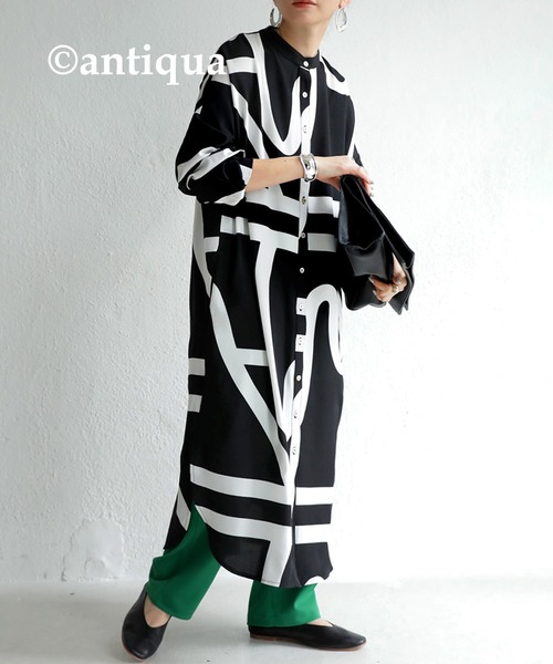 antiqua(アンティカ)の「アート柄シャツワンピース(ワンピース・レディース・ブラック・FREE)」の3枚目の写真