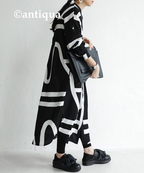 antiqua(アンティカ)の「アート柄シャツワンピース(ワンピース・レディース・ブラック・FREE)」の8枚目の写真
