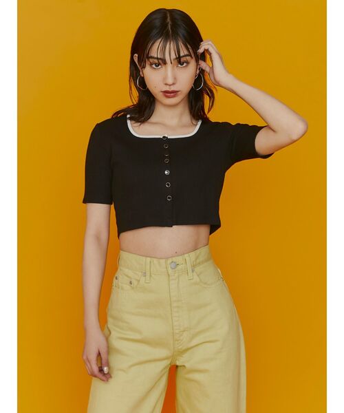 EMODA（エモダ）の「コンパクトショートリブニット（Tシャツ/カットソー・レディース・ホワイト/ブラック/パープル/イエロー/グリーン・FREE）」の10枚目の写真