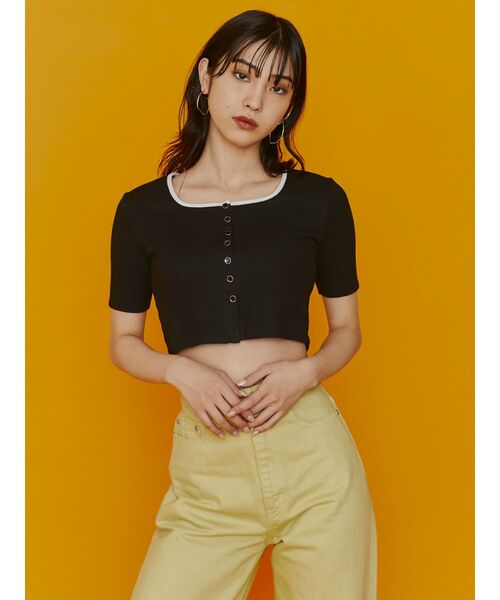 EMODA（エモダ）の「コンパクトショートリブニット（Tシャツ/カットソー・レディース・ホワイト/ブラック/パープル/イエロー/グリーン・FREE）」の11枚目の写真