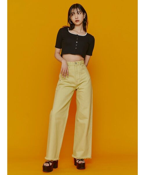 EMODA（エモダ）の「コンパクトショートリブニット（Tシャツ/カットソー・レディース・ホワイト/ブラック/パープル/イエロー/グリーン・FREE）」の12枚目の写真