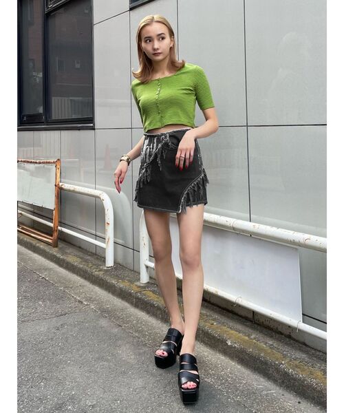 EMODA（エモダ）の「コンパクトショートリブニット（Tシャツ/カットソー・レディース・ホワイト/ブラック/パープル/イエロー/グリーン・FREE）」の20枚目の写真