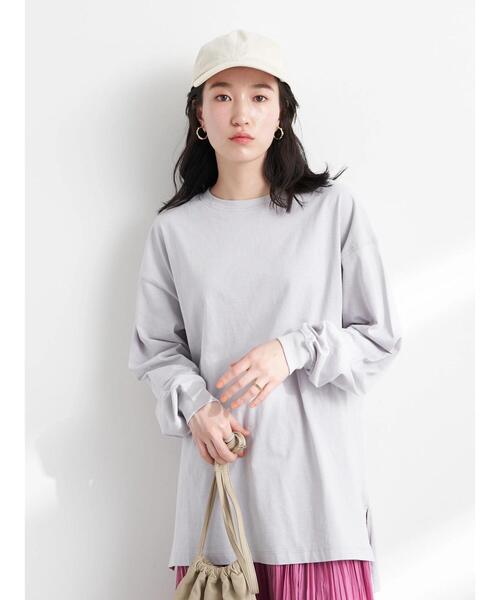 earth music&ecology（アースミュージックアンドエコロジー）の「ルーズロンT（Tシャツ/カットソー・レディース・ライトグレー/オフホワイト/ピンク/イエロー・FREE）」の6枚目の写真