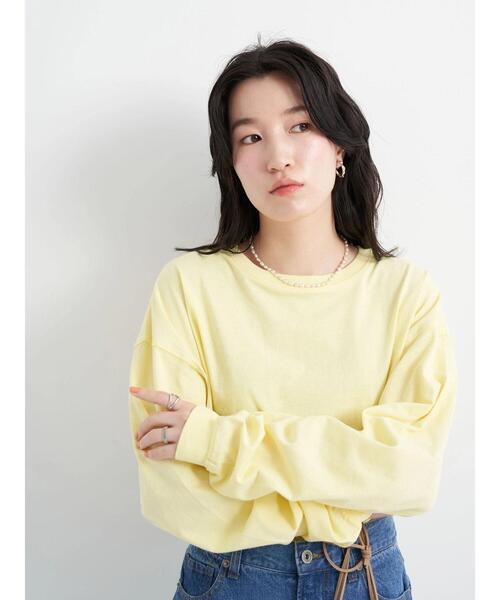 earth music&ecology（アースミュージックアンドエコロジー）の「ルーズロンT（Tシャツ/カットソー・レディース・ライトグレー/オフホワイト/ピンク/イエロー・FREE）」の8枚目の写真