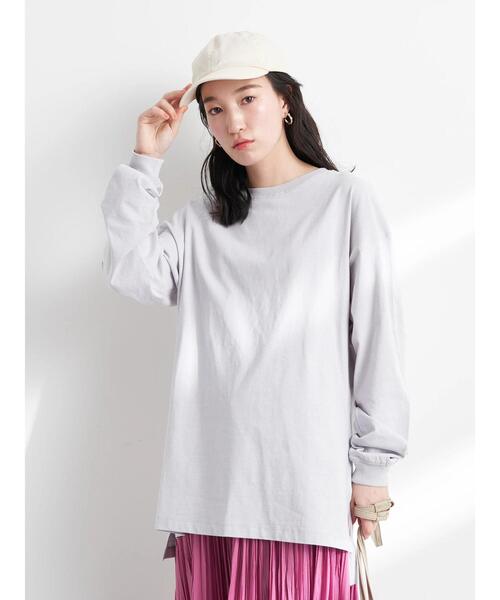 earth music&ecology（アースミュージックアンドエコロジー）の「ルーズロンT（Tシャツ/カットソー・レディース・ライトグレー/オフホワイト/ピンク/イエロー・FREE）」の9枚目の写真