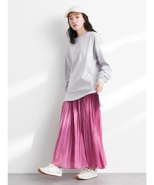 earth music&ecology（アースミュージックアンドエコロジー）の「ルーズロンT（Tシャツ/カットソー・レディース・ライトグレー/オフホワイト/ピンク/イエロー・FREE）」の14枚目の写真